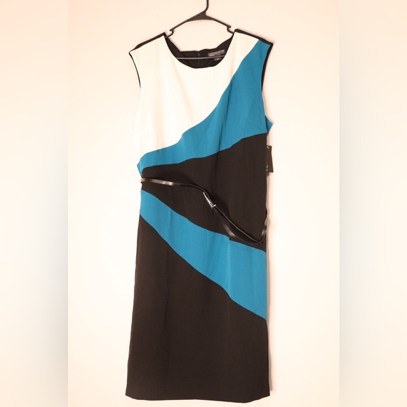 NWT 20W size Cap Sleeve Colorblock Covington Sheath Dress with Belt - Picture 3 of 7